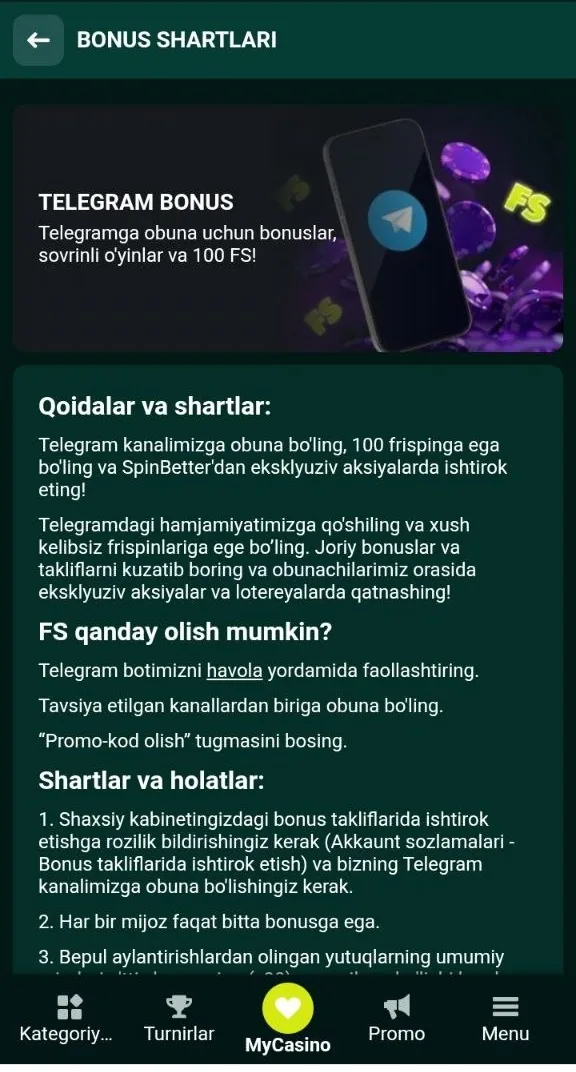 SpinBetter kazinosidagi bepul aylanishlar ekrani
